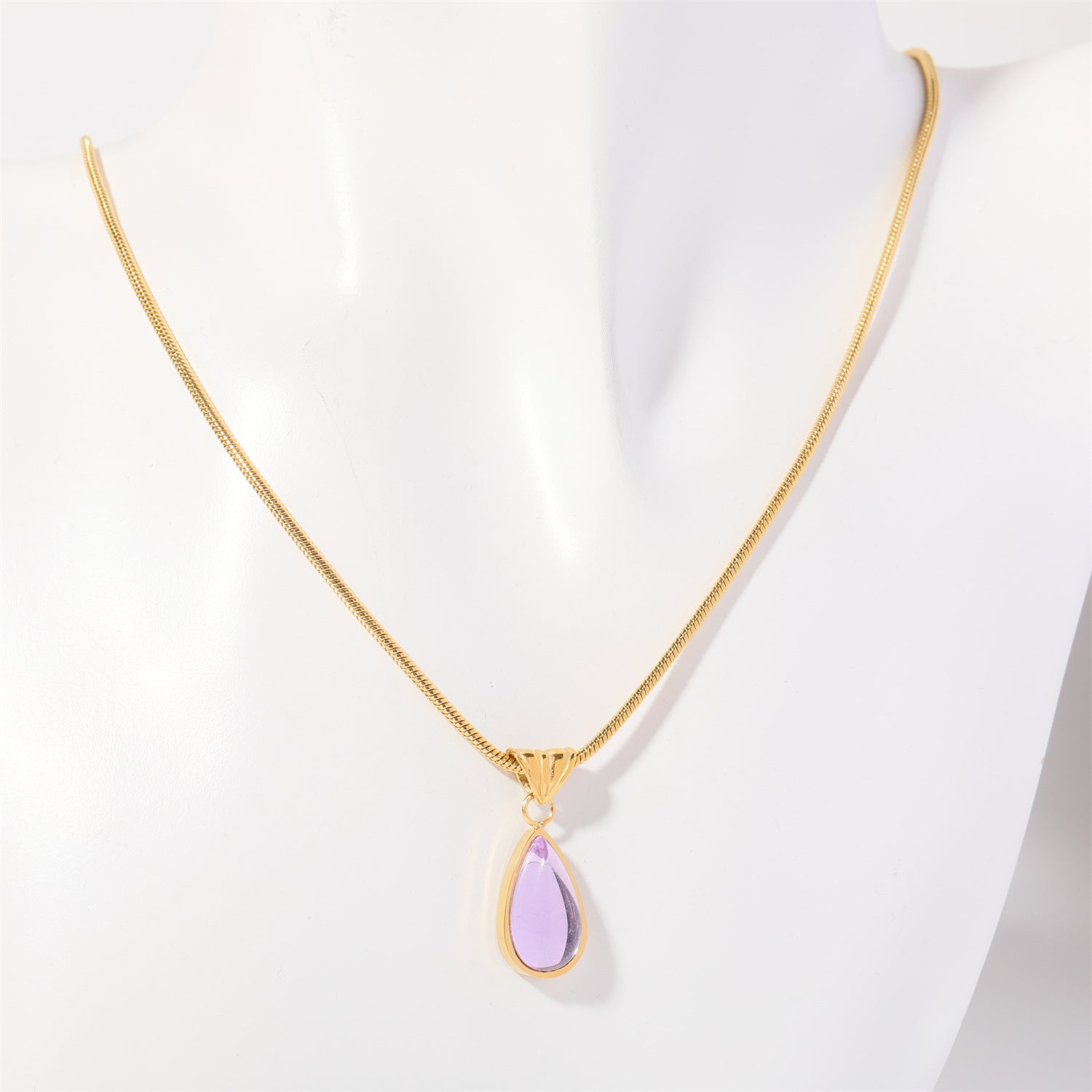 Wholesale December Birthday Stone Water Drop Titanium Steel Necklaces